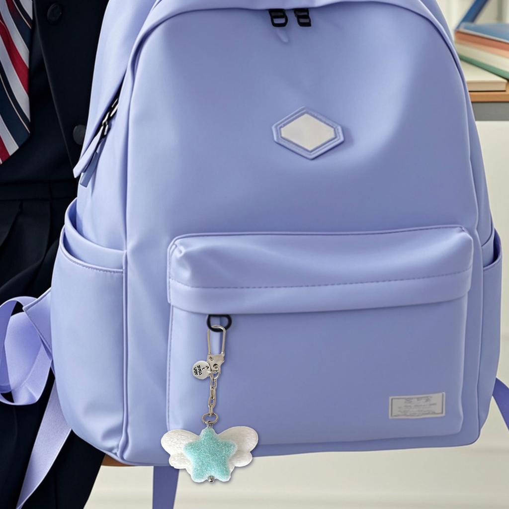 Fuzzy Flocking Star Keychain with Angel Wing Pendant Soft Stylish Fashionable Accessory For Phone Keys Bag Gift