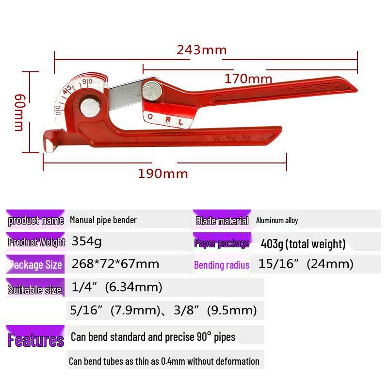 3-in-1 Manual Pipe Bender for 6mm, 8mm, 10mm Copper and AC Pipes
