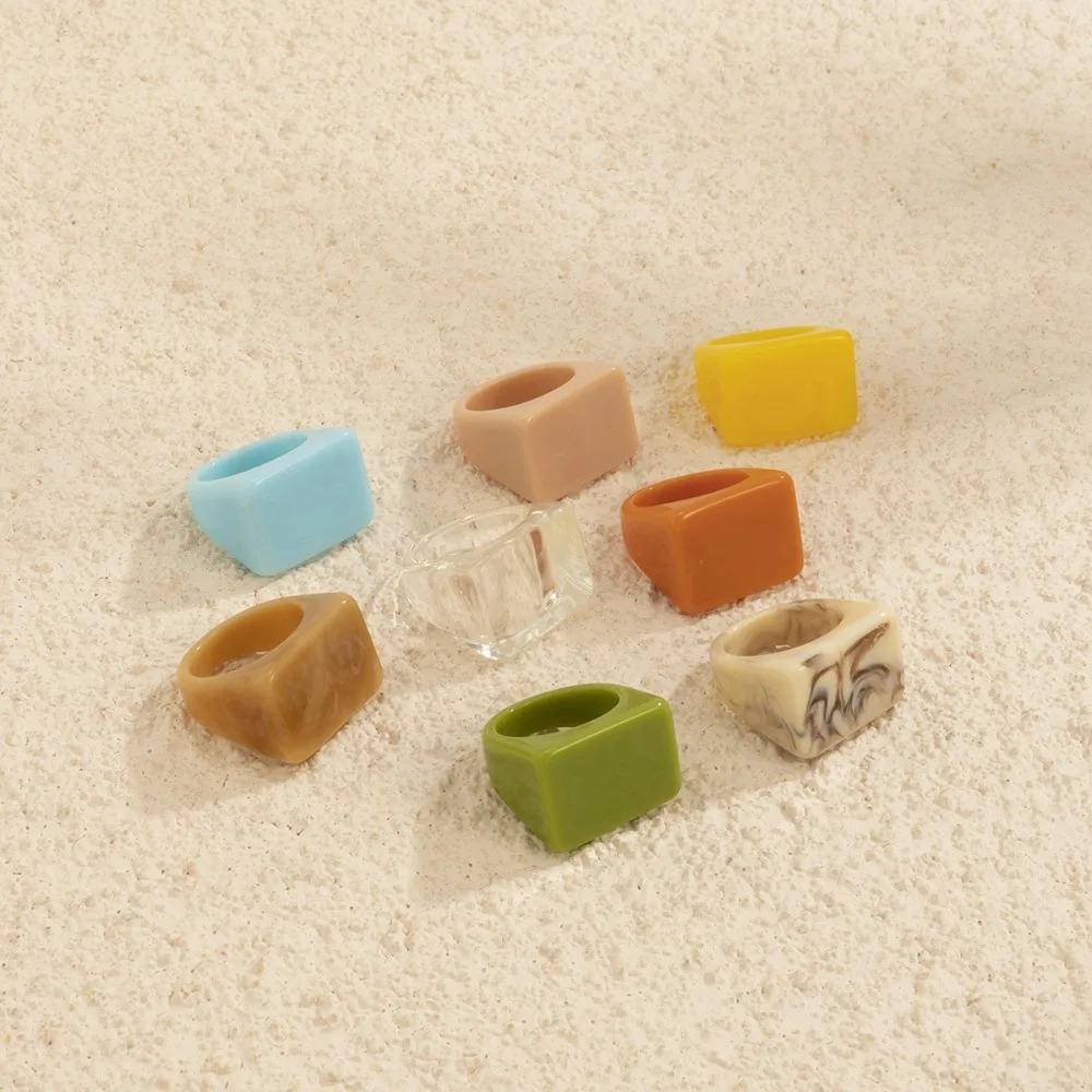 Hot Sale 2025 Temperament Fashion Colored Acrylic Ring New Simplicity Women Girl Lady Ring Trendy Resin Geometric Square Ring