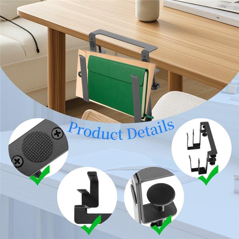 ABBP-Metal Clamp-On Desk Side Storage Rack Double-Layer No-Drill Mounting Organizer Double Layer