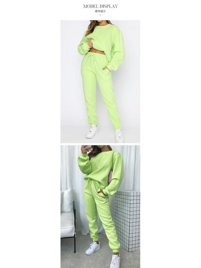 Women's New Fashion Solid Color Long Sleeve Pullover and Sweatpants Set for Autumn and Winter