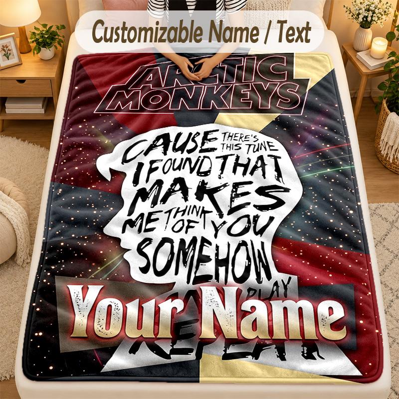 Flannel BlanketArctic Monkeys Custom Name Text Personalized Soft Warm Throw Blanket Home Decor Gift