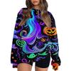 Women's Fashion Casual Long Sleeve Halloween Printed Neck Sweatshirt Top