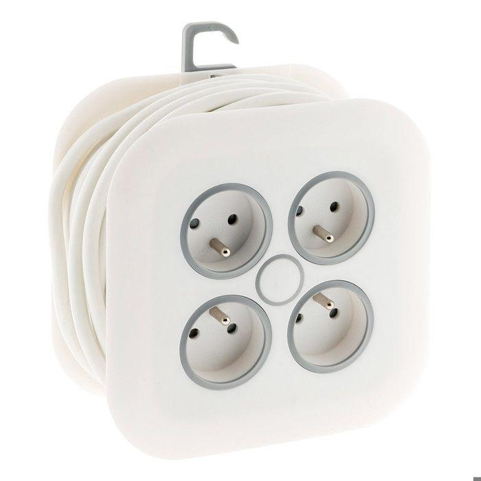 Enrouleur domestique 4x16A 2P+T fiche extraplate 3G1mm² 7m - Blanc - Zenitech
