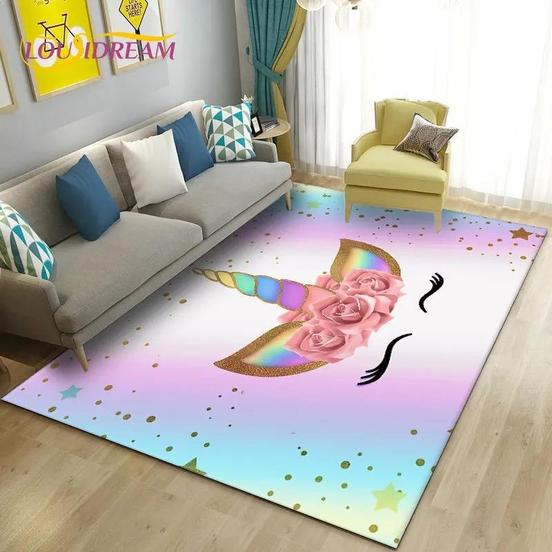 3D Cartoon Cute Unicorn Area Rug,Carpet Rug for Living Room Bedroom Sofa Doormat Kitchen Decoration,Kid Play Non-slip Floor Mat