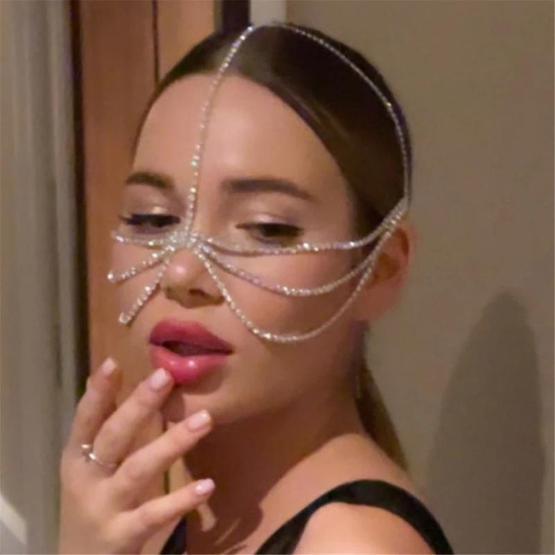 Sparkling Multilayer Face Chain Hair Headdress Veil Mask Fashion Face Chain Perfect for Special Occasions Role Playing