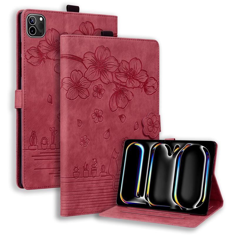 iPad Air 13-inch 2025 Leather Case, Cherry Blossom Cat Design, Card Slot, Stand Compatible with iPad 10.9 and Pro 11-inch