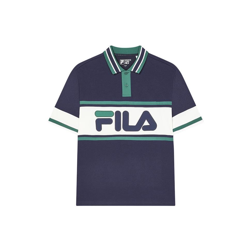 

FILA Color Block Breathable Casual Short Sleeve Polo Shirt Men tops Secret-Mirror-Blue F51M429113A-DB XXL