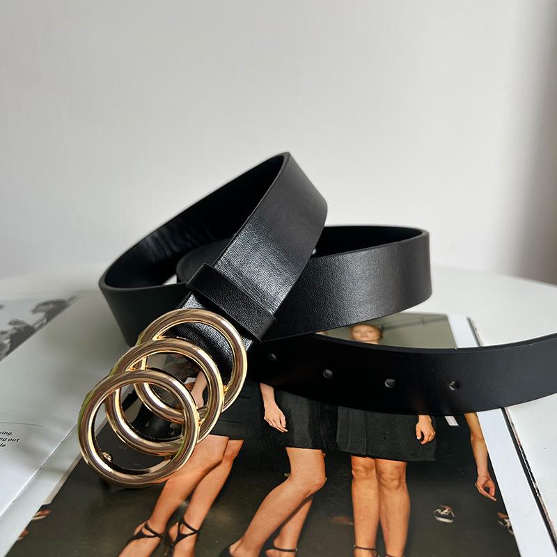Creative Women'S Double Round Buckle Retro Decorative Belt Simple Jeans Belt Women