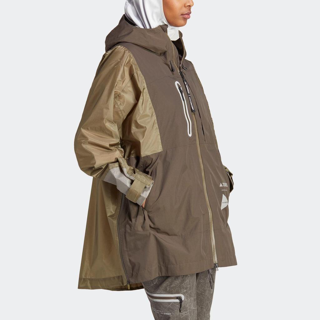 adidas Terrex X And Wander Collaboration SS23 Color Block Outdoor Waterproof Hooded Jacket Women Jackets Dark-Olive-Green HR7145