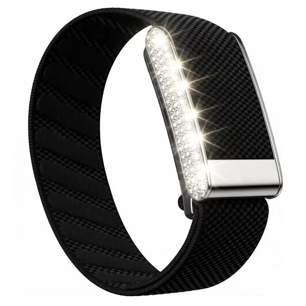 Diamond-Embedded For WHOOP 5.0 Straps Nylon Woven Elastic Casual Wristband with Full-Diamond Bright Silver Metal U-Frame for Whoop 5.0 MG Band