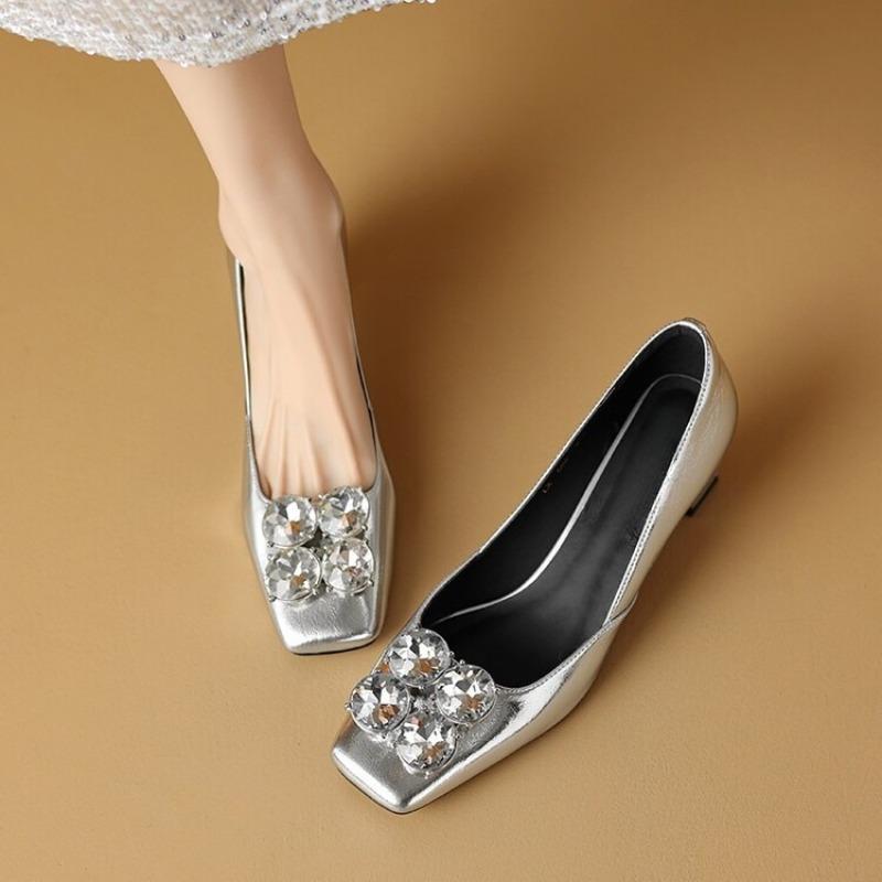Fashion Crystal Square Toe High Heels Shoes Sandals Women Summer 2025 New Ballet Shallow Elegant Dress Woman Pumps Sandalias