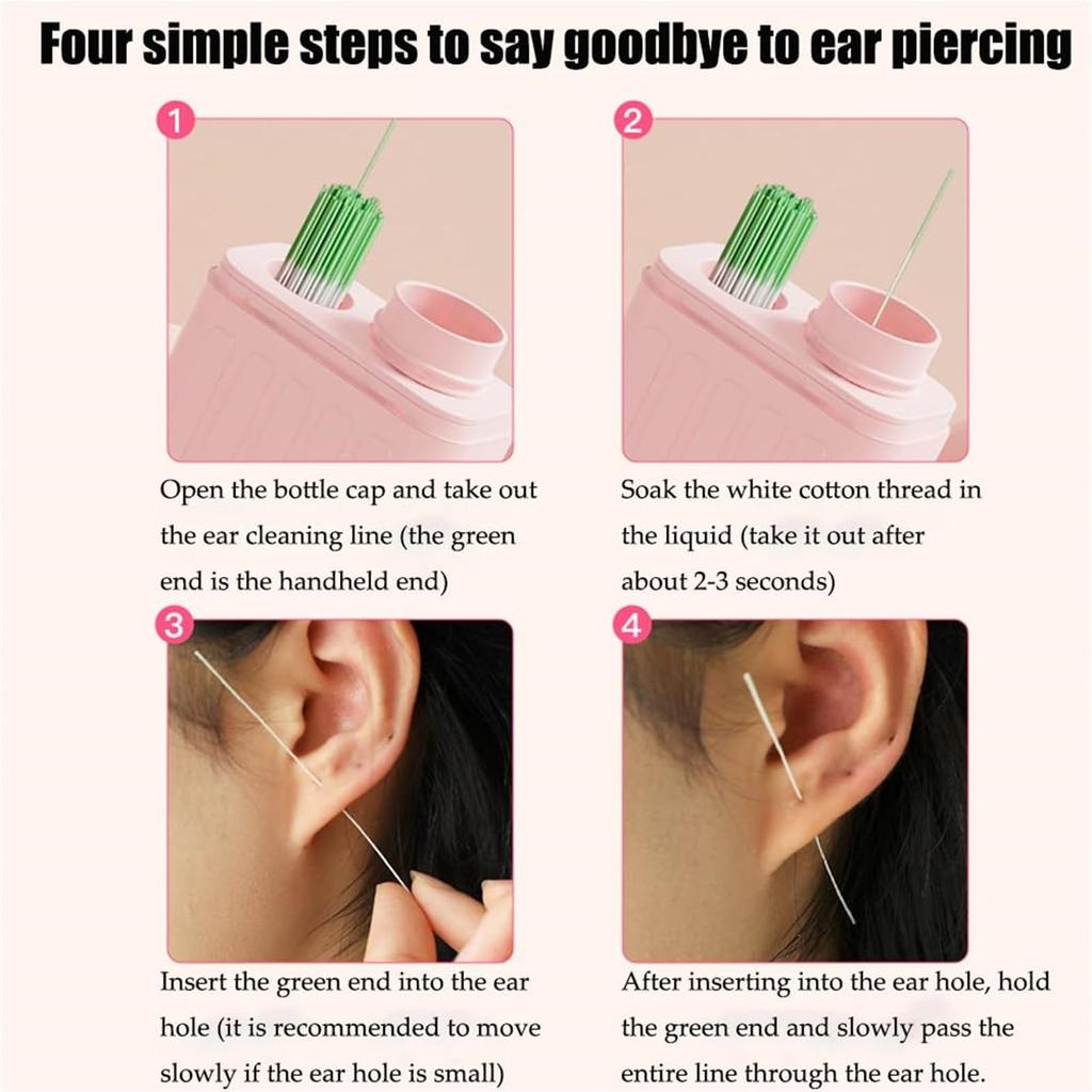 Ear Piercing Cleaning Kit, Ear Hole Cleaner With 240Pcs Ear Piercing Hole Cleaner Floss & 15ml Cleaning Solution For Women Men