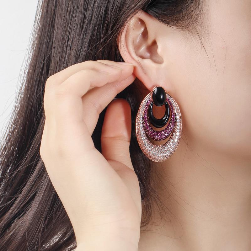CMM Luxury Tiny Cubic Zirconia Black Rose Gold ColorDrop Earrings