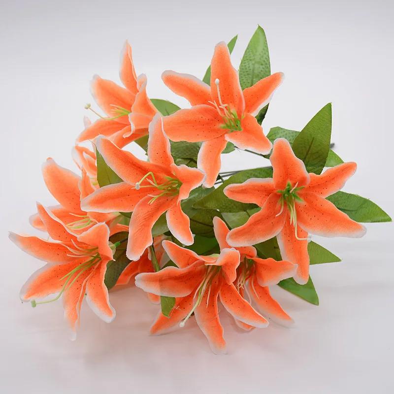 10 Heads Artificial Lily Flowers European Multi Color Bridal Fake Flower Bouquet Wedding Home Party Decoration Flowers