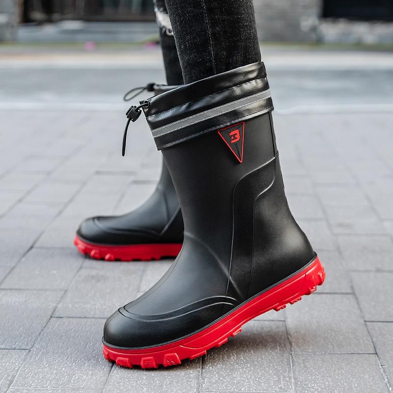 

Мужские резиновые сапоги средней длины, универсальные водонепроницаемые резиновые сапоги, резиновая обувь для отдыха на открытом воздухе 44 красный