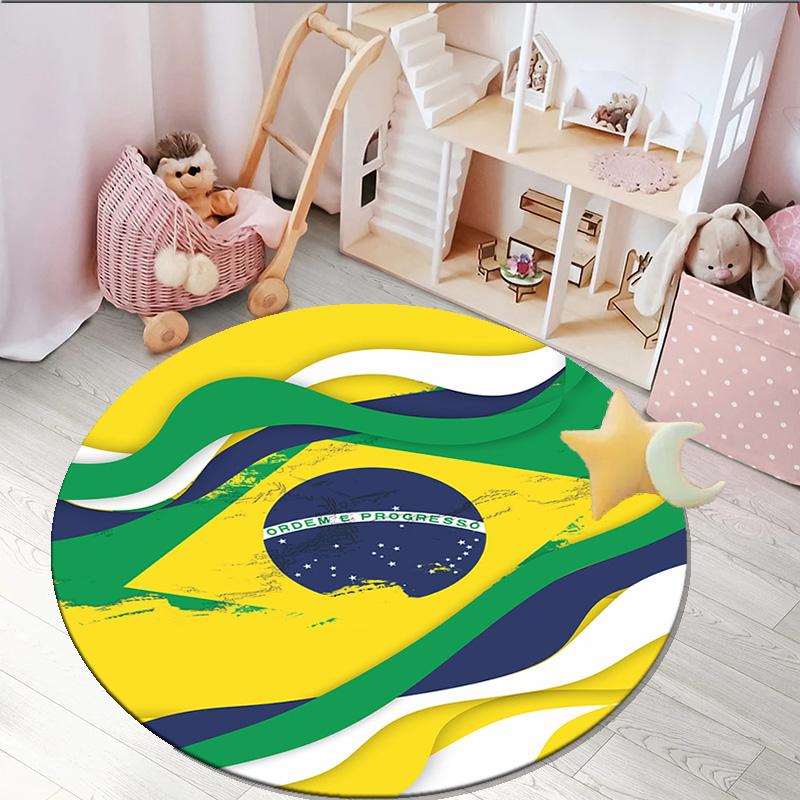 1PC round rug Brazil Artwork Printed Round Area Rug ,Rug For Home Office, Round Chair Rug, Decorative Carpet Fan gifts Christmas gift