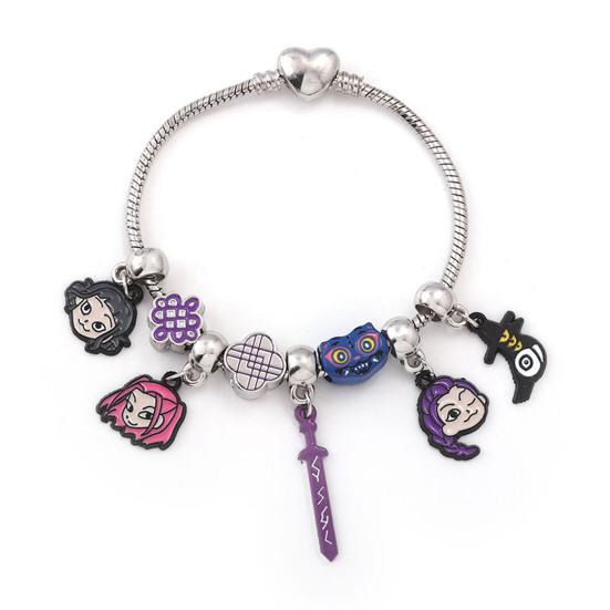 Demon Hunters-Inspired Bracelet Zinc Alloy Enamel Cat Charms Snake Chain Fade Resistant Lightweight Gothic Fantasy Jewelry Accessories