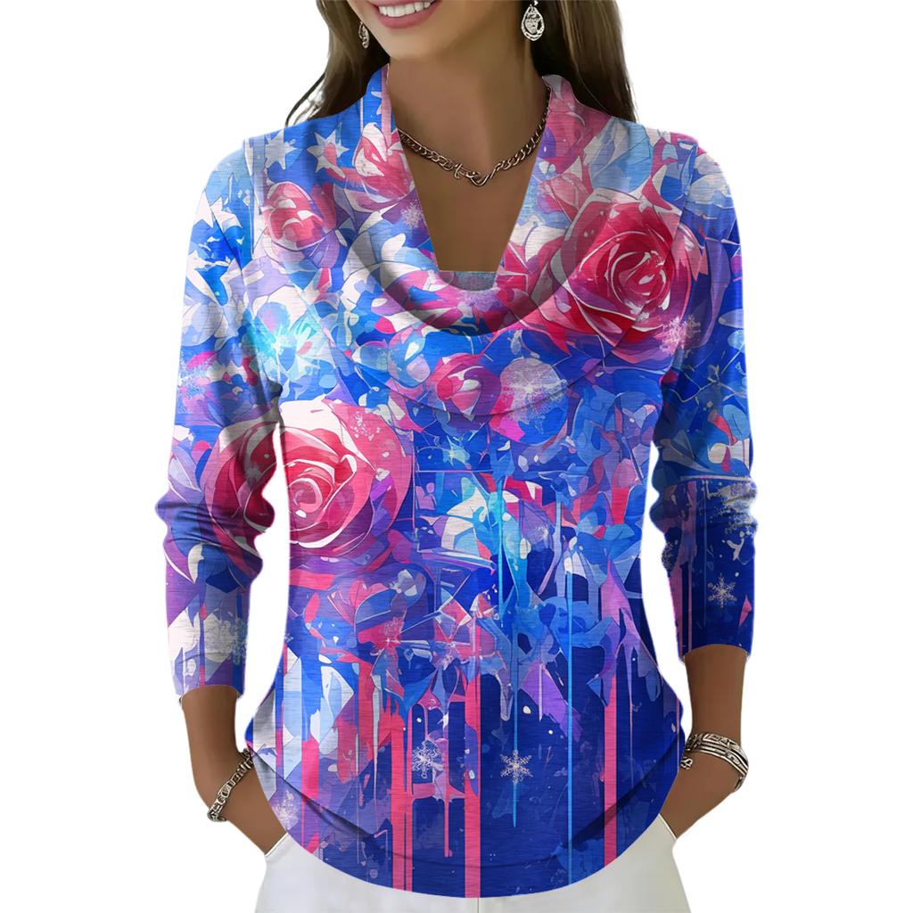 Women's Casual And Fashionable Round Neck Long Sleeved Printed Top Sweater