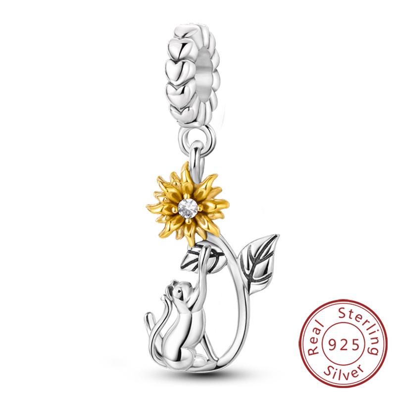 Original Charms Beads Copper Golden Bow Leopard Cat Dog Sunflower Beads Fit Pendant Bracelet Women Jewelry Gift