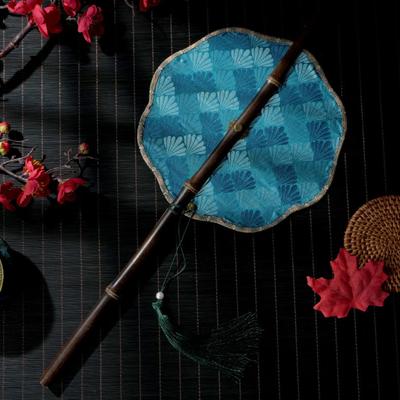 Retro Ancient Style Chinese Bamboo Waist Fan Rollable Foldable Long Handle Fan Rotatable with Tassel Group Fan Hanfu