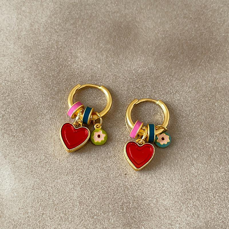 Dopamine Color Oil Drop Love Flower Earrings Women'S Niche Unique Personality Exquisite Simple Versatile Earrings