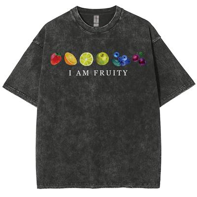 Una Línea de Camisetas de Mujer con Estampado de Frutas de Dibujos Animados Algodón Lavado Mangas Cortas Redondas Sueltas Casual Simples