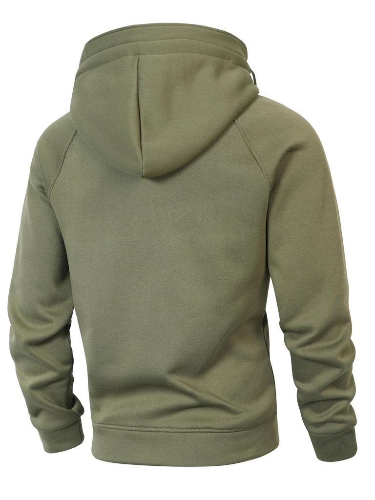 Men's Multi-Pocket Zip-Up Hooded Cardigan: European/American Style, Loose Fit, Stand Collar, Perfect for Spring, Autumn, Winter.