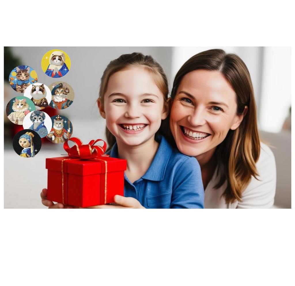 Astartia Diamond Art Coaster DIY Diamond Beads 5D Diamond Painting Cat Diamond Painting for and Art Craft 8 Coasters with Cute and Stylish Kit, Kit,