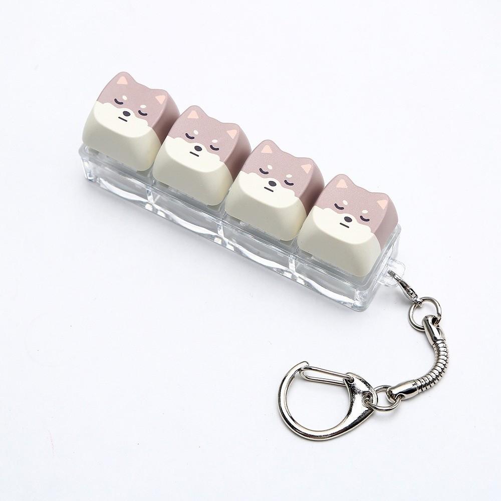 Cute 4-Key Clicker Keychain Small Size Mechanical Switch Keyboard Shiba Inu Fidget Pendant Office