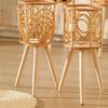 Good-Rattan Indoor Plant Stand Straw Woven Flowers Pot Holder Stool With Legs Floor Planter Baskets Rack Wooden Plant Shelf B Du