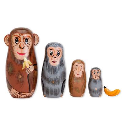 Nesting Monkeys - Hand Painted Wooden Nesting Dolls - Matryoshka - Set of 5 Dolls from 6" Tall