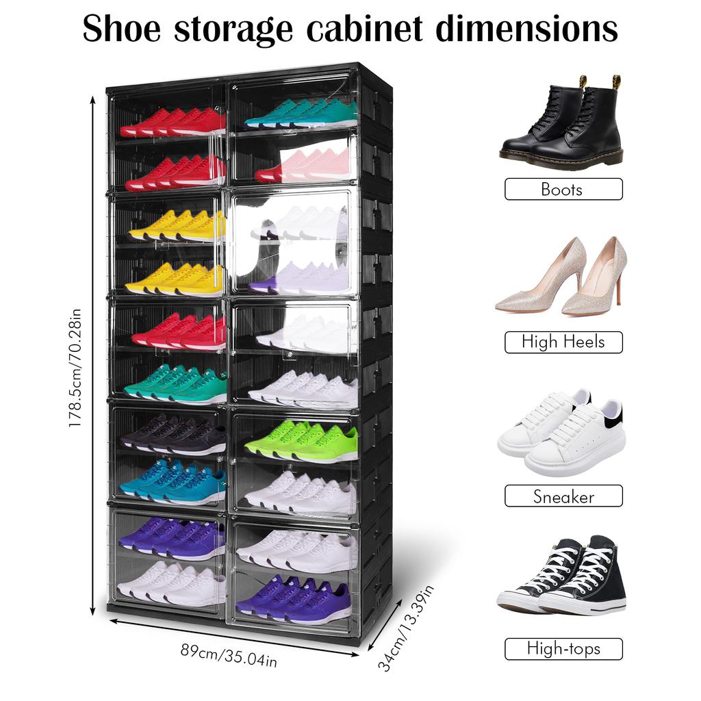 10 Tiers Foldable Shoe Rack Organizer with Magnetic Clear Door Collapsible Shoe Cabinet Plastic Shoe Storage Box for Living Room