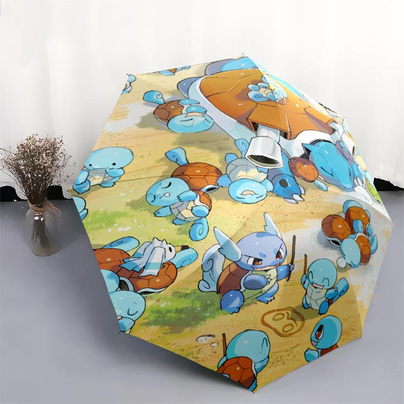 Squirtle Cartoonmuster, automatisch faltbarer Regenschirm, tragbares und faltbares Design, 8 Schirmstäbe, ein Weihnachts- oder Geburtstagsgeschenk.
