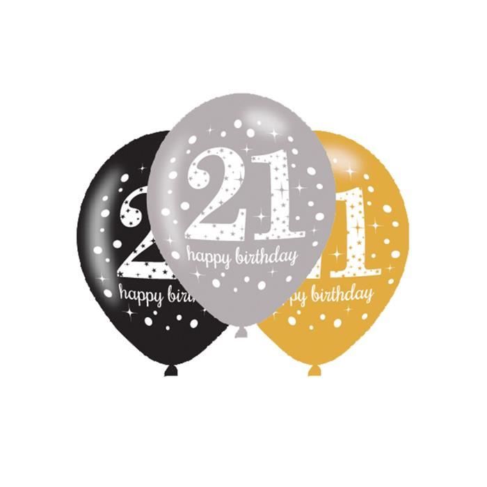 Ballons - AMSCAN - 21. Geburtstag - Schwarz und Gold - 11 Zoll - Packung mit 6