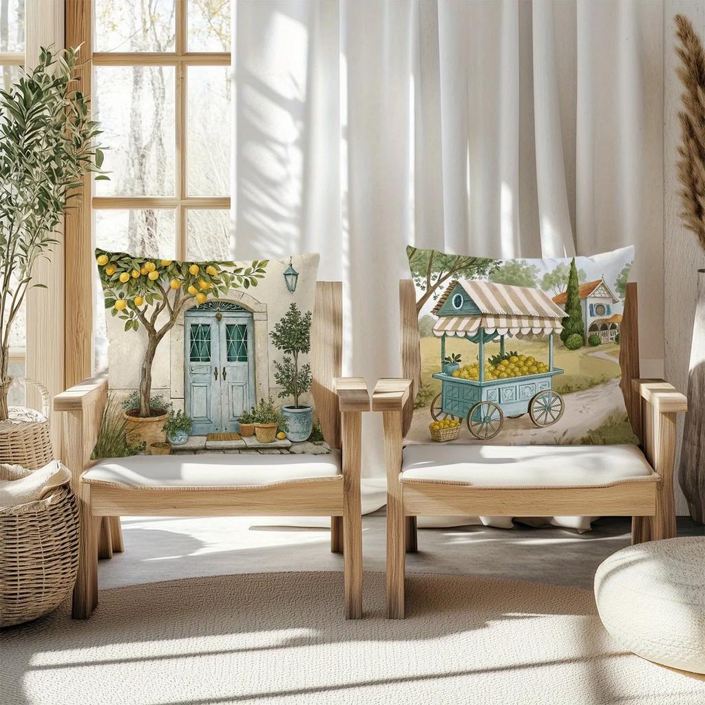 Refreshing Lemon - Themed Pillow CoversLiving Room Sofa Cushion Cover, Soft and Comfortable, Bedroom Room Decoration