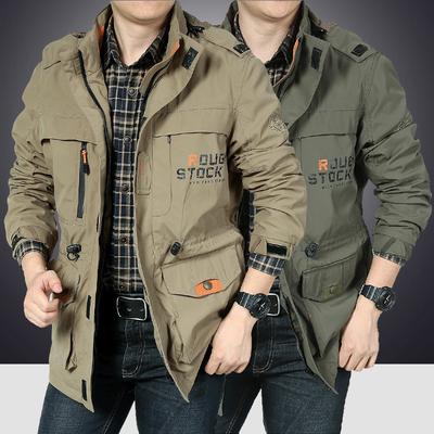 Herrvår- och höstjacka utomhus lös sport plus size trenchcoat medelålders vardagsjacka verktygsjacka