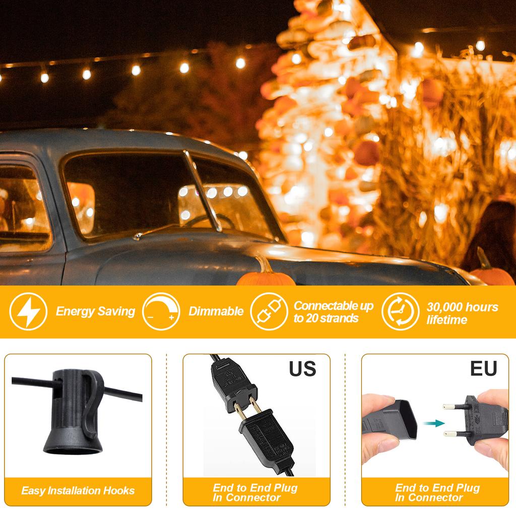 Connectable Diamond Outdoor Lights Garland E12 220V G40 Waterproof Garden Outdoor Fairy Lights Birthday Decorative String Light