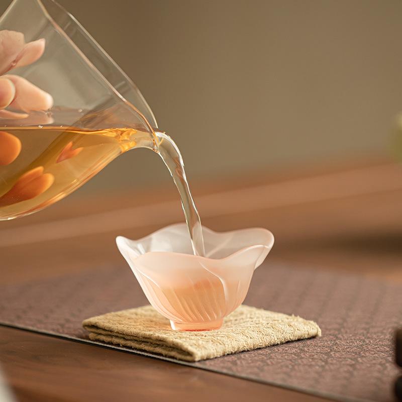 Ceramic Tea Cup Set Sakura Pink Frosted Glass Flower Petal Design for Women Afternoon Tea Party Home Office