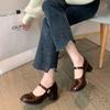 Mary Jane Women's Women Thick Heels Buckle Lolita School Uniform Student Girls Leather Zapatos De Mujer Wedges Shoes for Women