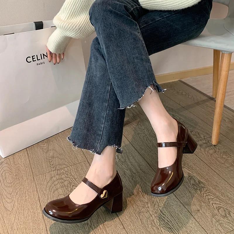 Mary Jane Women's Women Thick Heels Buckle Lolita School Uniform Student Girls Leather Zapatos De Mujer Wedges Shoes for Women