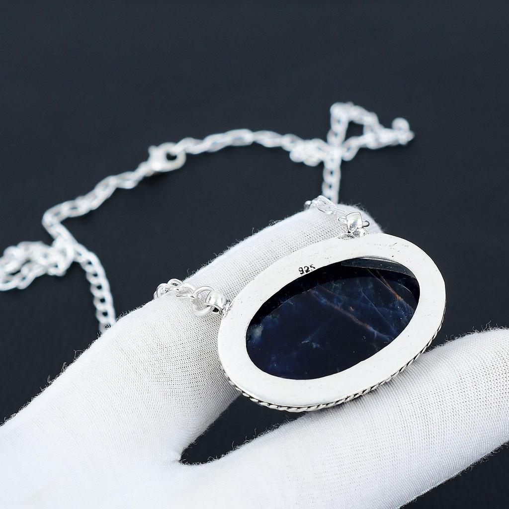Sodalite Gemstone Jewelry Necklace, Natural Sodalite 925 Sterling Silver Charm Necklace For Wedding Gift, Silver Necklace For Women Gifts