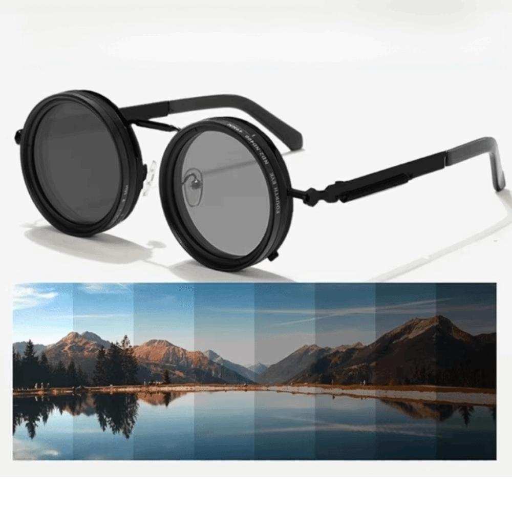 Manual Rotating Fishing Sunglasses Round Frame ND Filter Sunglasses Driving