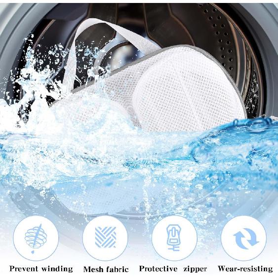 2 Pack Bra Laundry Bags for Washing Machine Lingerie Wash Dryer Bag Non-Deform 3D Protective Bracket Case with Handle and Zipper for Women Laundry