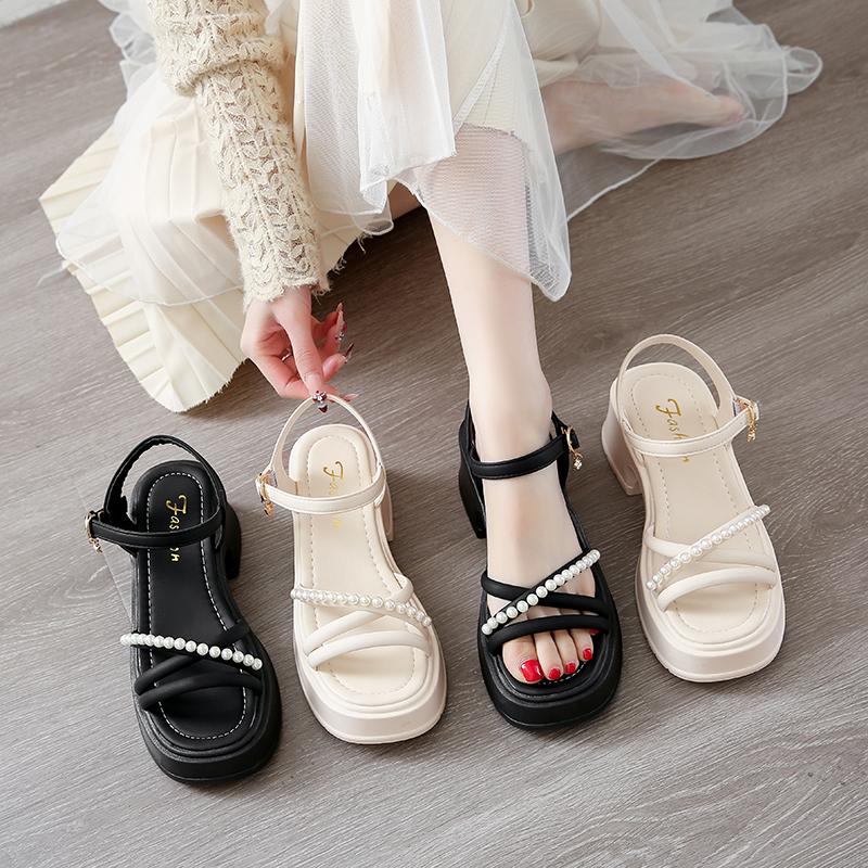 **Fashiable/Hot Selling Round Toe Banquet High-heeled Sandals for Women Summer New Elegant and Comfortable Pearl Toe Sandals