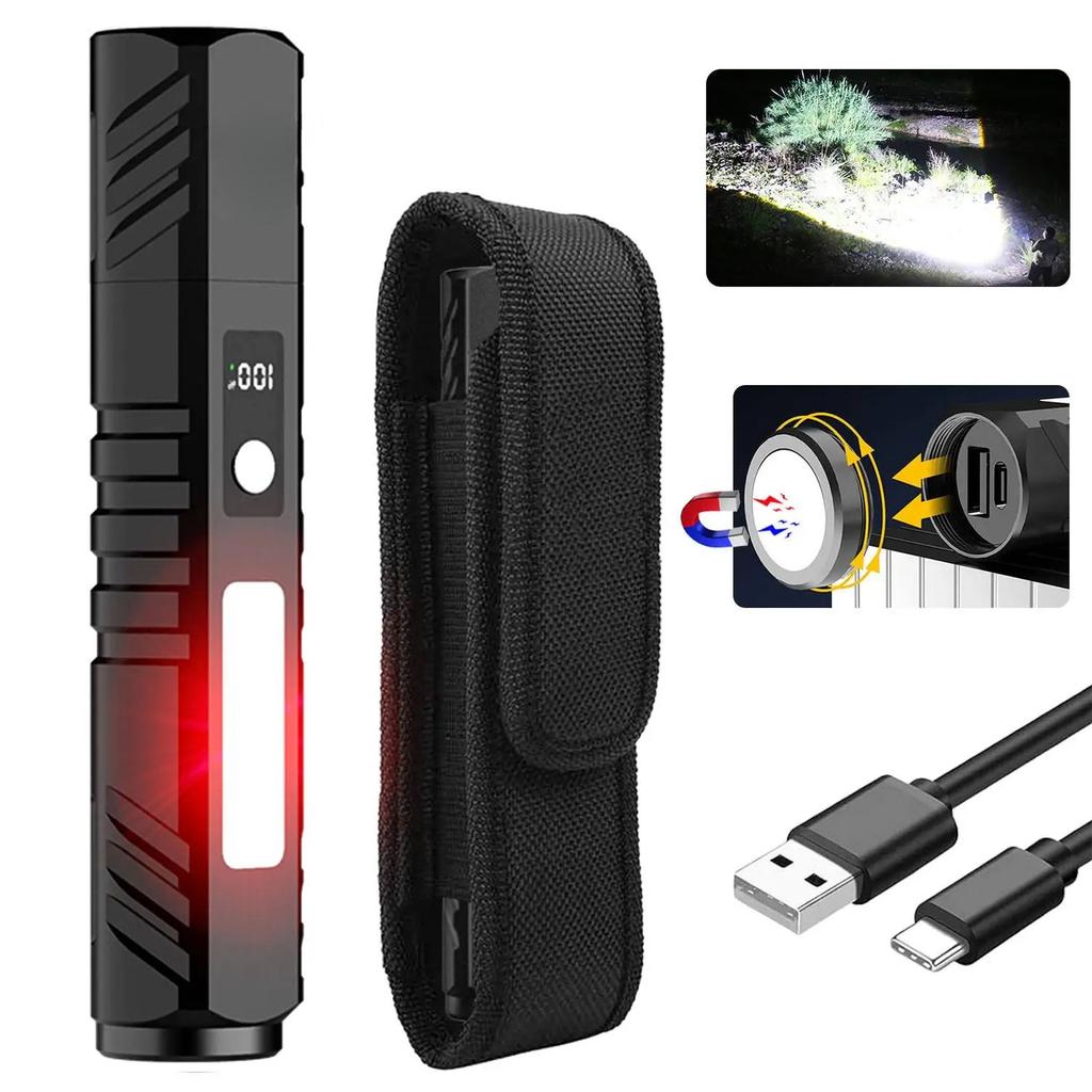 Powerful LED COB Flashlight 7 Modes Rechargeable Zoom Torch with Magnet Built In 18650 Battery Outdoor Camping Emergency Lantern