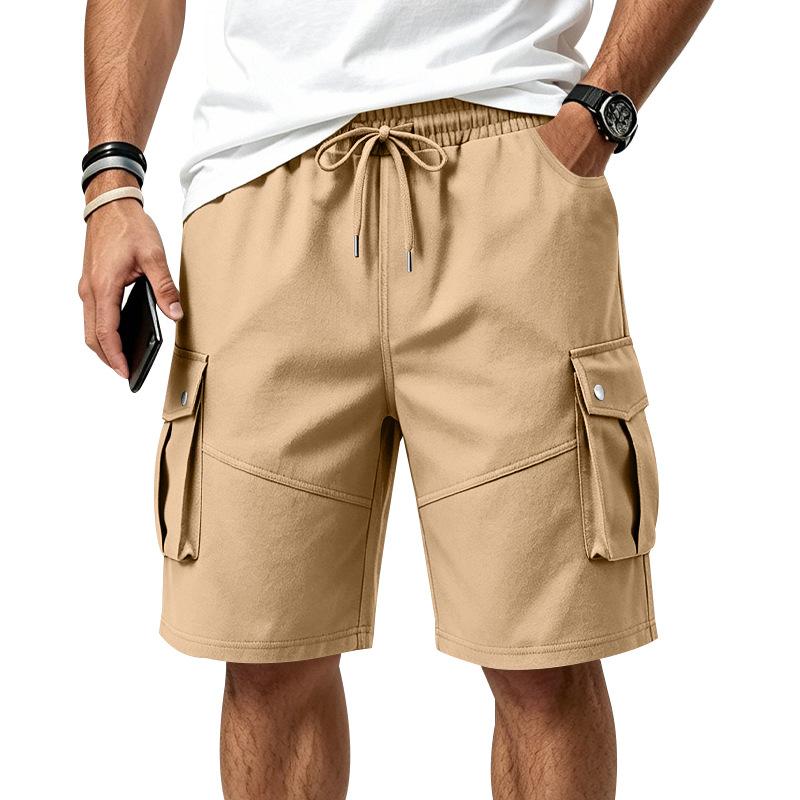 Men's Multi Pocket Cargo Shorts Elastic Waist Drawstring Loose Fit Casual Outdoor Work Shorts with Side Flap Pockets