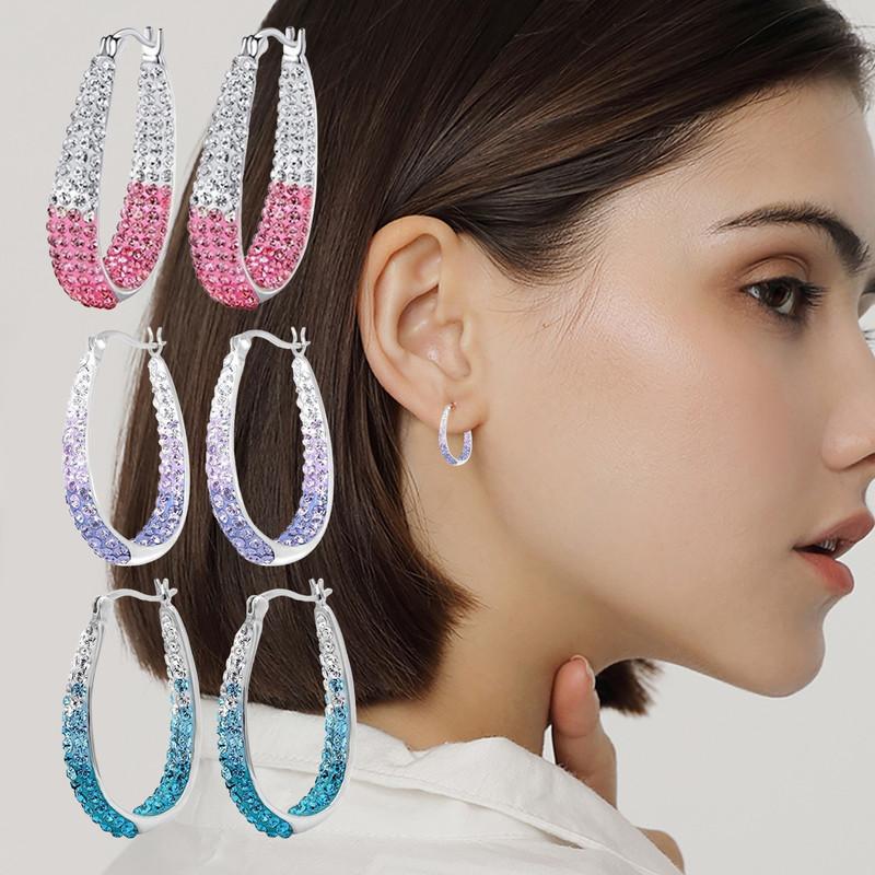 New Women's Earrings Lucky Crystal Small Hoop Earrings Creative U Shape Colorful Silver Earrings Women's Wedding Jewelry