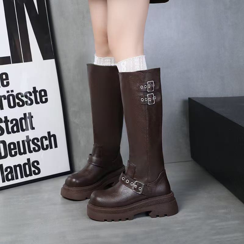 Retro-Stil bequeme hohe Stiefel Neue Schnalle Martin Stiefel für Herbst und Winter