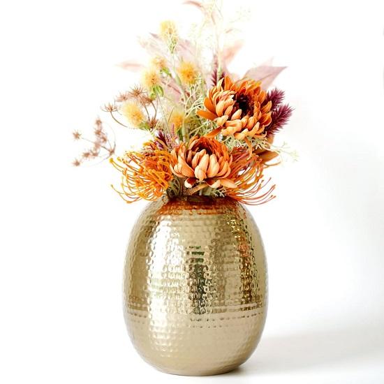 Vase aus gehämmertem Metall in ovaler Form als Heimdekoration für den Innen- und Außenbereich, Wohnzimmer, Balkon, das beste Geschenk zum Geburtstag